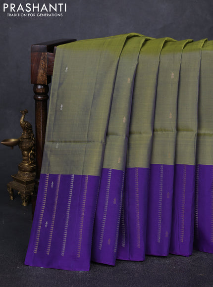 Olive Green & Violet Kanchipuram Soft Silk Sarees - Buttas