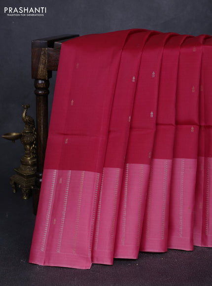 Reddish Pink & Peach Pink Kanchipuram Soft Silk Sarees - Buttas