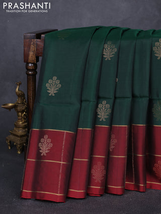 Bottle Green & Maroon Kanchipuram Soft Silk Sarees - Buttas