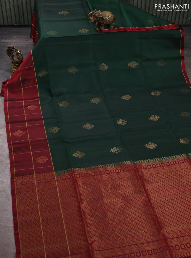 Bottle Green & Maroon Kanchipuram Soft Silk Sarees - Buttas