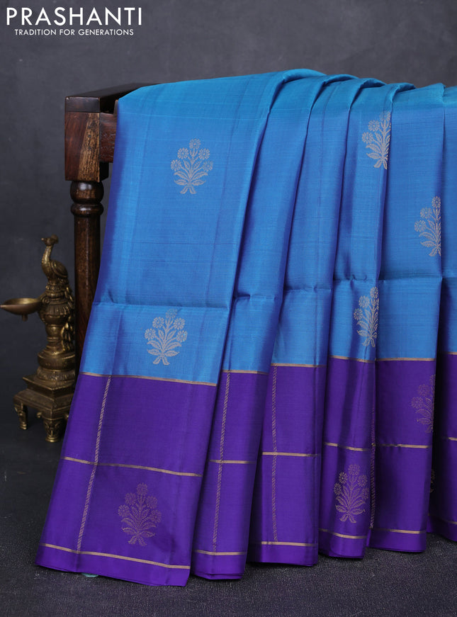 Blue & Violet Kanchipuram Soft Silk Sarees - Buttas
