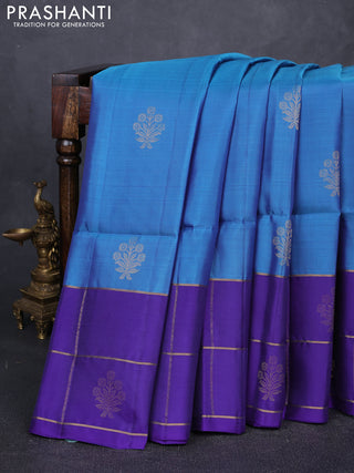Blue & Violet Kanchipuram Soft Silk Sarees - Buttas