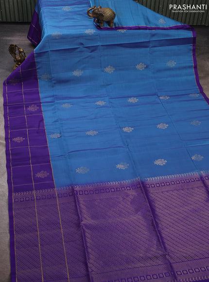 Blue & Violet Kanchipuram Soft Silk Sarees - Buttas