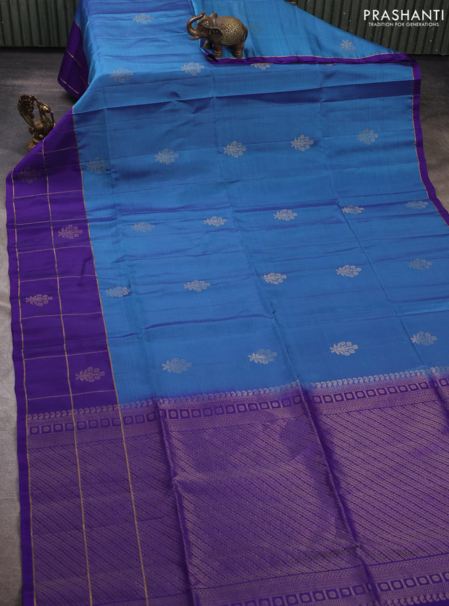 Blue & Violet Kanchipuram Soft Silk Sarees - Buttas