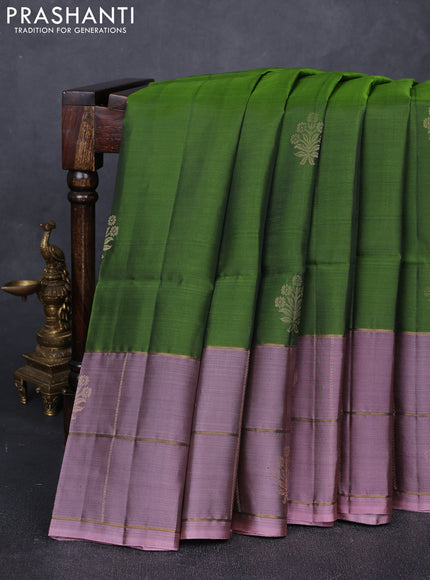 Green  & Peach Shade Kanchipuram Soft Silk Sarees - Buttas