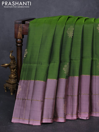 Green  & Peach Shade Kanchipuram Soft Silk Sarees - Buttas