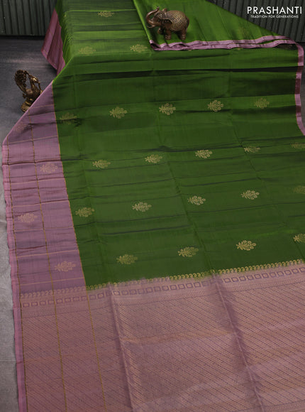 Green  & Peach Shade Kanchipuram Soft Silk Sarees - Buttas