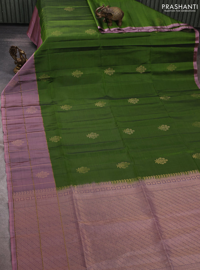 Green  & Peach Shade Kanchipuram Soft Silk Sarees - Buttas