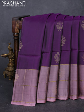 Purple & Peach Shade Kanchipuram Soft Silk Sarees - Buttas