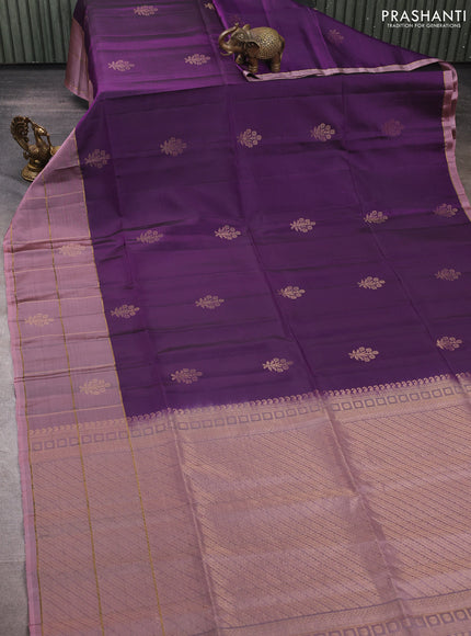 Purple & Peach Shade Kanchipuram Soft Silk Sarees - Buttas
