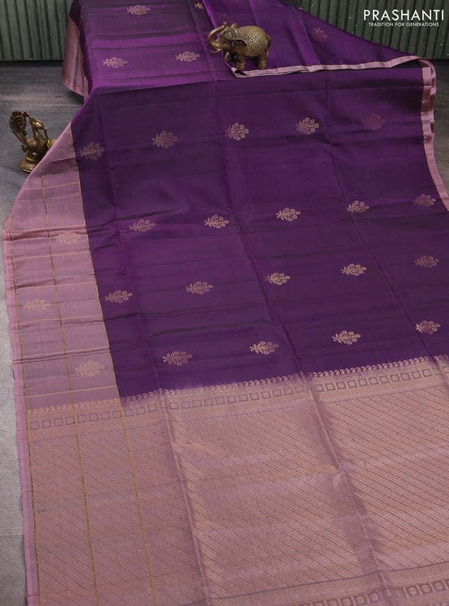 Purple & Peach Shade Kanchipuram Soft Silk Sarees - Buttas