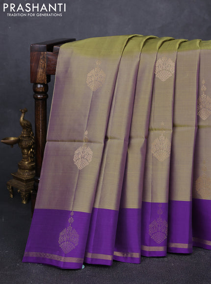 Elaichi Green & Purple Kanchipuram Soft Silk Sarees - Buttas