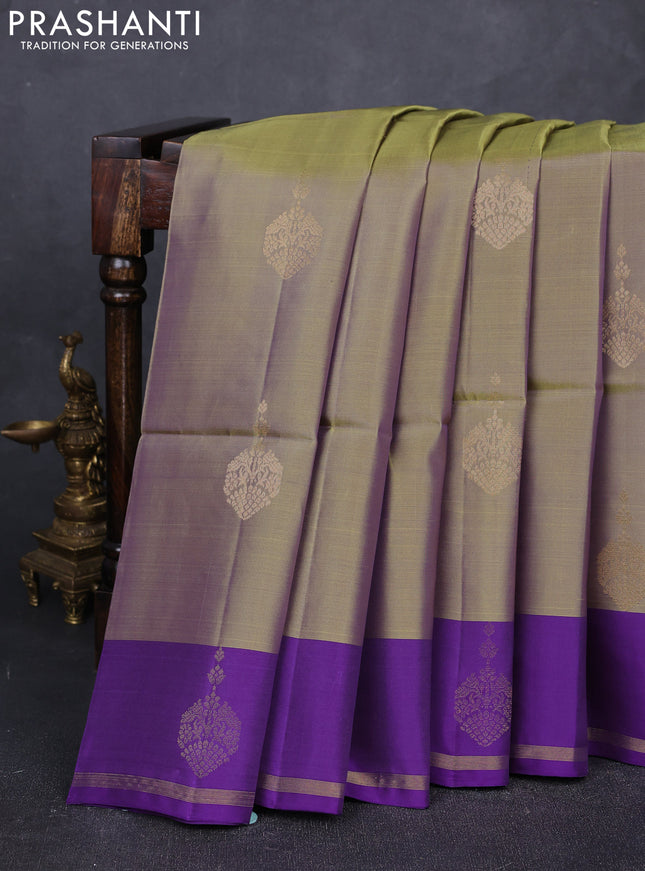 Elaichi Green & Purple Kanchipuram Soft Silk Sarees - Buttas