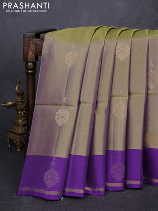 Elaichi Green & Purple Kanchipuram Soft Silk Sarees - Buttas