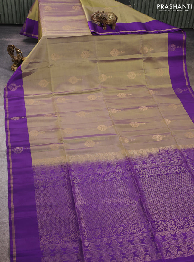 Elaichi Green & Purple Kanchipuram Soft Silk Sarees - Buttas