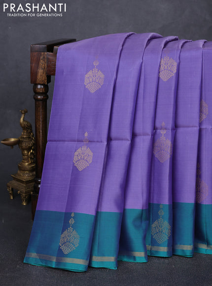 Lavender & Dual Shade Of Teal Green Kanchipuram Soft Silk Sarees - Buttas