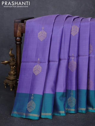 Lavender & Dual Shade Of Teal Green Kanchipuram Soft Silk Sarees - Buttas