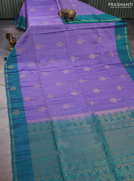 Lavender & Dual Shade Of Teal Green Kanchipuram Soft Silk Sarees - Buttas