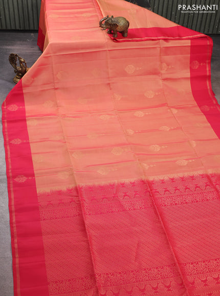 Dual Shade Of Pale Orange & Pink Kanchipuram Soft Silk Sarees - Buttas