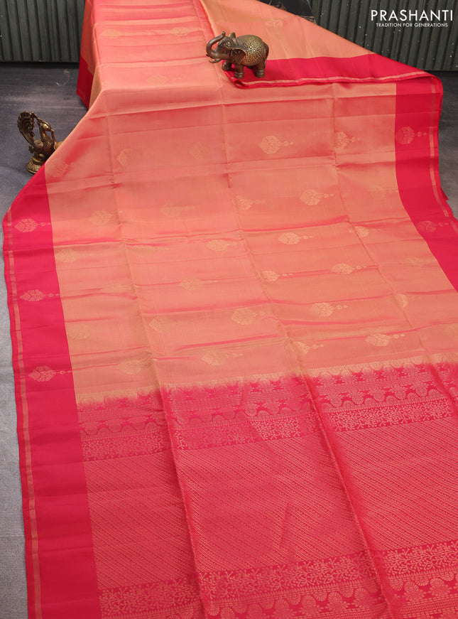Dual Shade Of Pale Orange & Pink Kanchipuram Soft Silk Sarees - Buttas