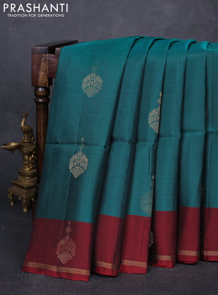 Peacock Green & Maroon Kanchipuram Soft Silk Sarees - Buttas
