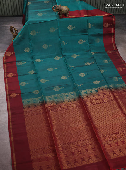 Peacock Green & Maroon Kanchipuram Soft Silk Sarees - Buttas