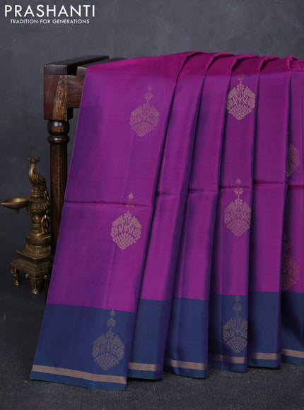 Purple & Dual Shade Of Greenish Purple Kanchipuram Soft Silk Sarees - Buttas