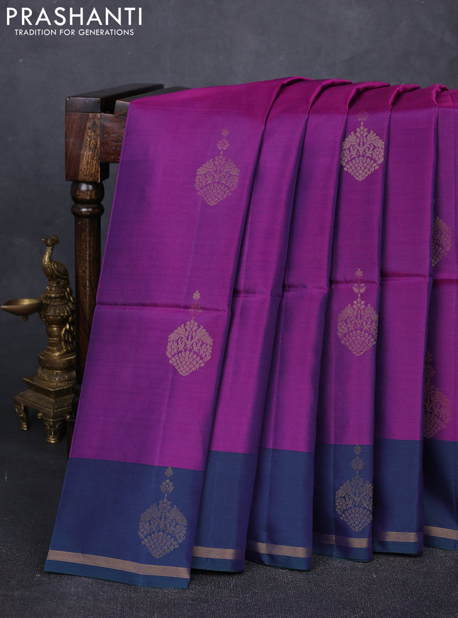 Purple & Dual Shade Of Greenish Purple Kanchipuram Soft Silk Sarees - Buttas