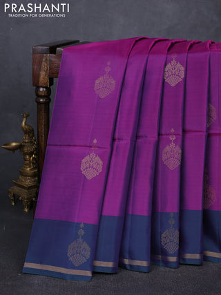 Purple & Dual Shade Of Greenish Purple Kanchipuram Soft Silk Sarees - Buttas