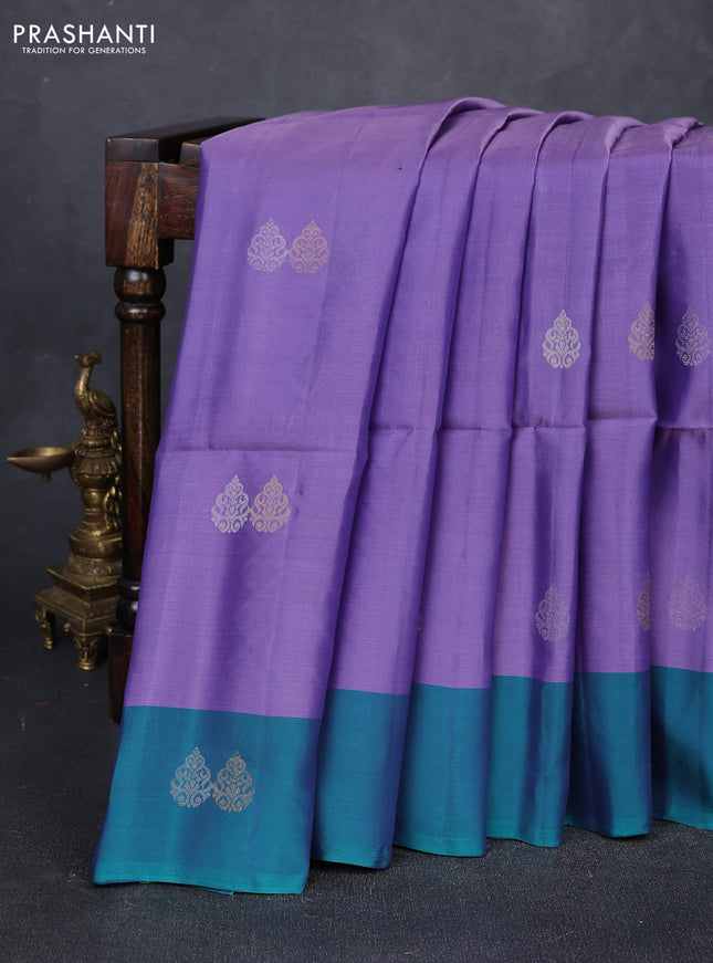 Lavender & Teal Green Kanchipuram Soft Silk Sarees - Buttas