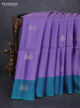 Lavender & Teal Green Kanchipuram Soft Silk Sarees - Buttas