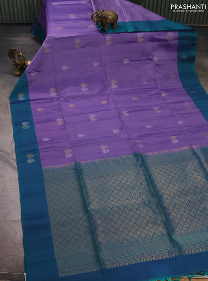 Lavender & Teal Green Kanchipuram Soft Silk Sarees - Buttas