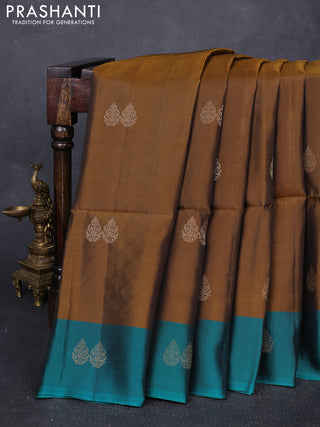 Dark Mehendi Green & Teal Green Kanchipuram Soft Silk Sarees - Buttas