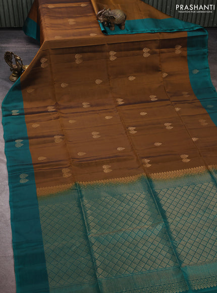 Dark Mehendi Green & Teal Green Kanchipuram Soft Silk Sarees - Buttas