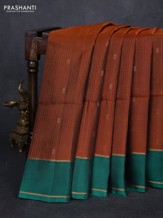 Rust Shade & Green Kanchipuram Soft Silk Sarees - Zari Weaves