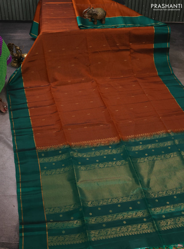 Rust Shade & Green Kanchipuram Soft Silk Sarees - Zari Weaves
