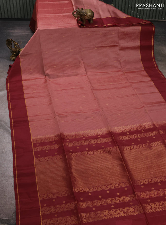 Dark Peach & Maroon Kanchipuram Soft Silk Sarees - Zari Weaves