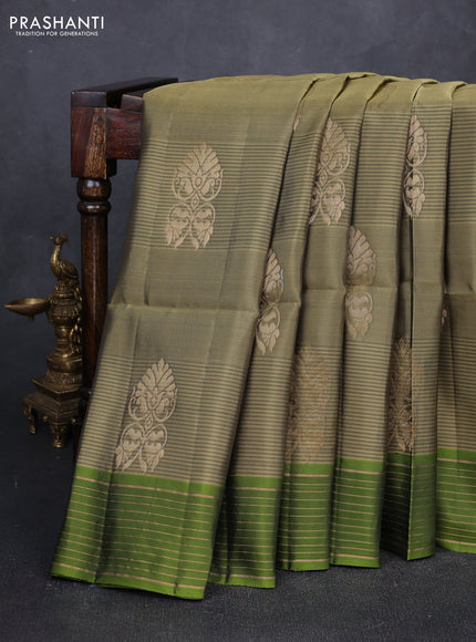 Olive Green & Light Green Kanchipuram Soft Silk Sarees - Buttas