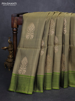 Olive Green & Light Green Kanchipuram Soft Silk Sarees - Buttas