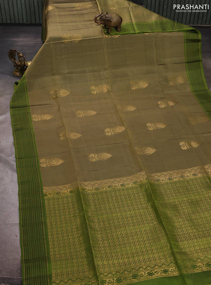 Olive Green & Light Green Kanchipuram Soft Silk Sarees - Buttas