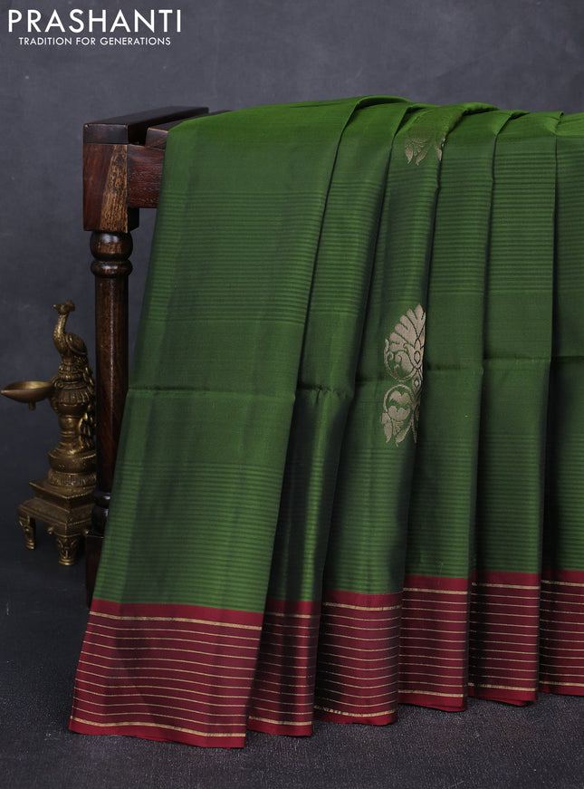 Sap Green & Maroon Kanchipuram Soft Silk Sarees - Buttas