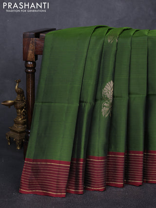 Sap Green & Maroon Kanchipuram Soft Silk Sarees - Buttas