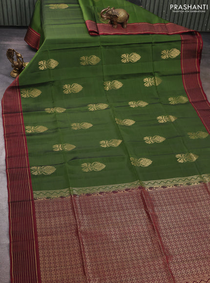 Sap Green & Maroon Kanchipuram Soft Silk Sarees - Buttas