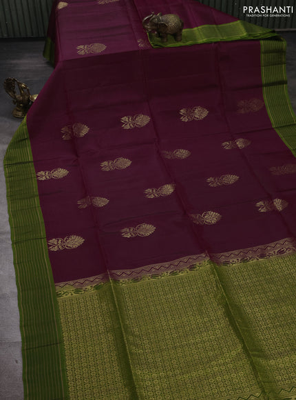 Maroon & Mehendi Green Kanchipuram Soft Silk Sarees - Buttas