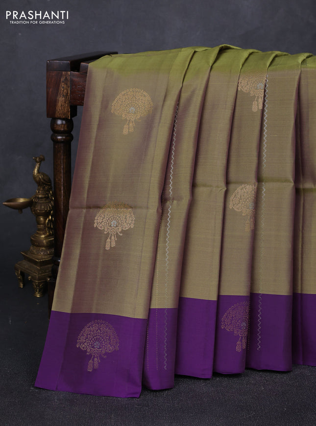 Elaichi Green & Purple Kanchipuram Soft Silk Sarees - Zari Weaves