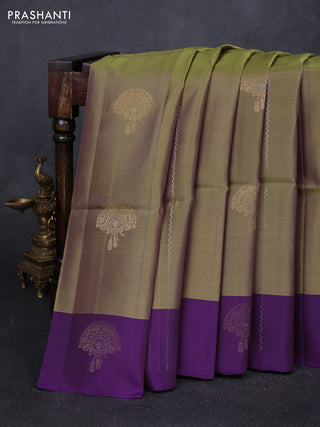 Elaichi Green & Purple Kanchipuram Soft Silk Sarees - Zari Weaves