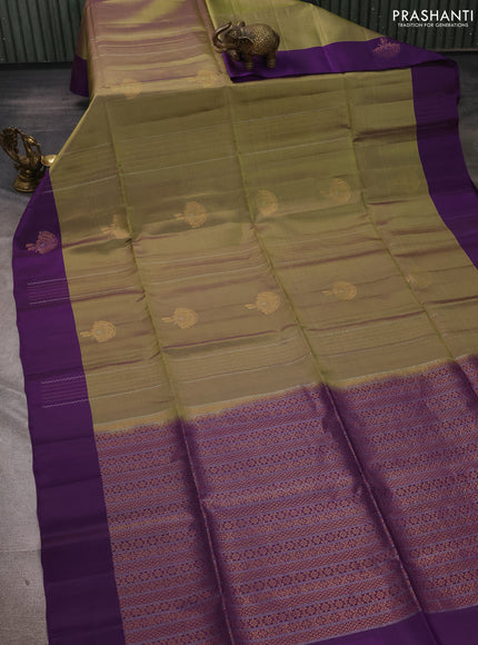 Elaichi Green & Purple Kanchipuram Soft Silk Sarees - Zari Weaves