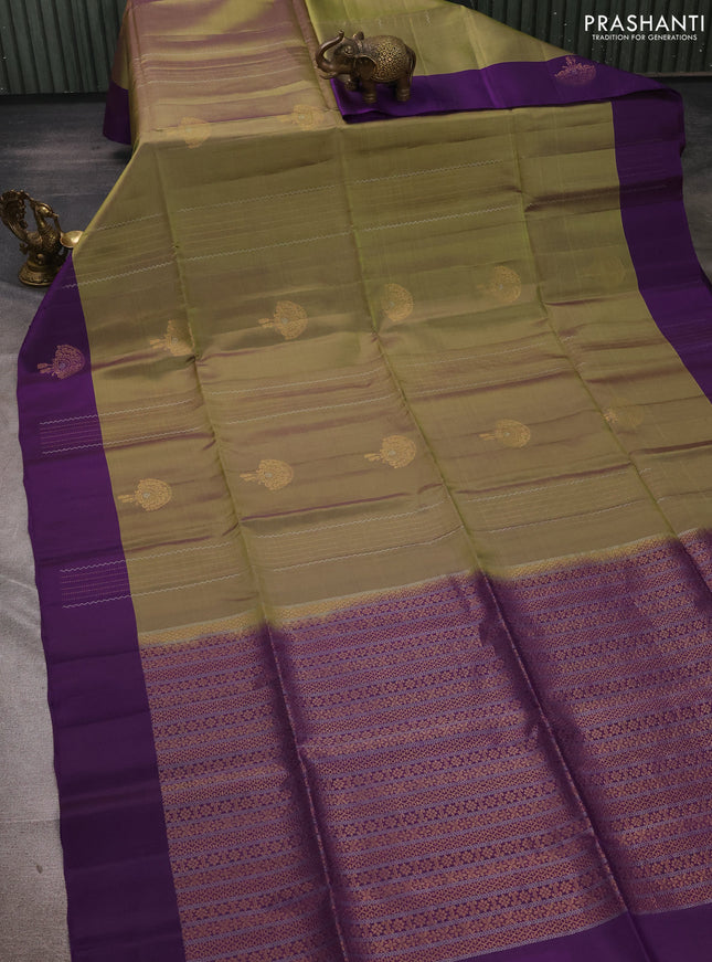 Elaichi Green & Purple Kanchipuram Soft Silk Sarees - Zari Weaves