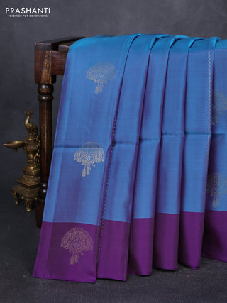 Dual Shade Of Blue & Purple Kanchipuram Soft Silk Sarees - Zari Weaves