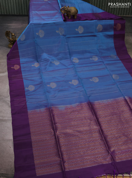 Dual Shade Of Blue & Purple Kanchipuram Soft Silk Sarees - Zari Weaves